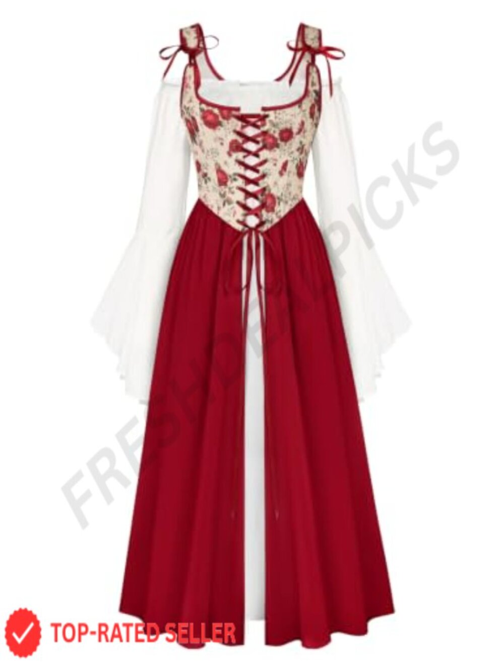 Renaissance Costume Two-Piece Corset Bell Sleeve Medieval Dress